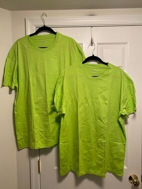 Neon Green 2 Pack Men's Crew Neck T-Shirt - Classic Fit…size 2XL